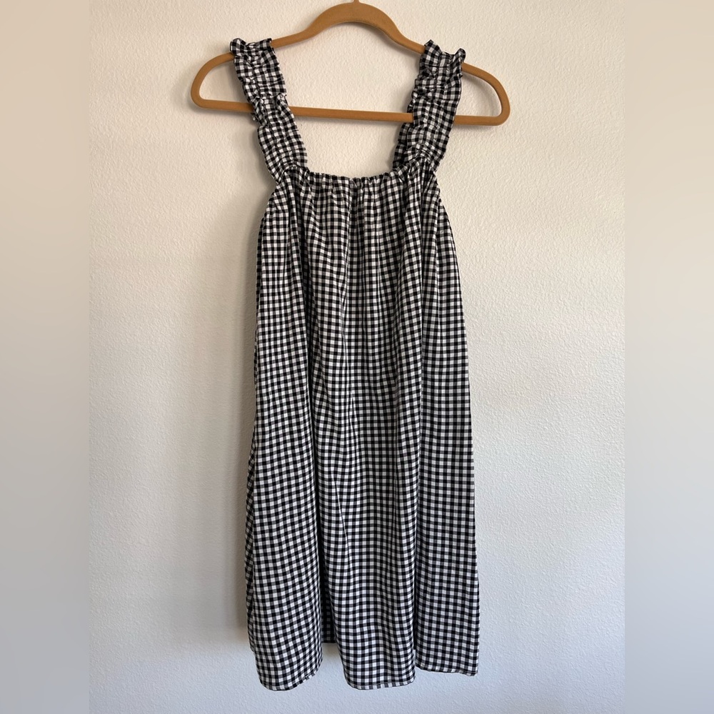 Allie Rose GINGHAM RUFFLE STRAP DRESS black and white